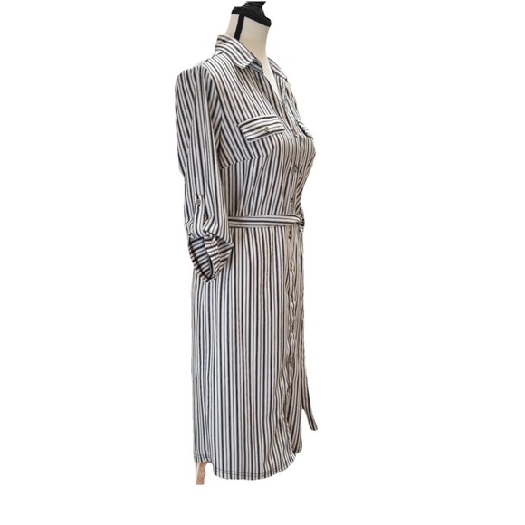 Mlle Gabrielle Shirt Dress Women’s Size S Striped Button Down Roll Tab Sleeve - Picture 3 of 6